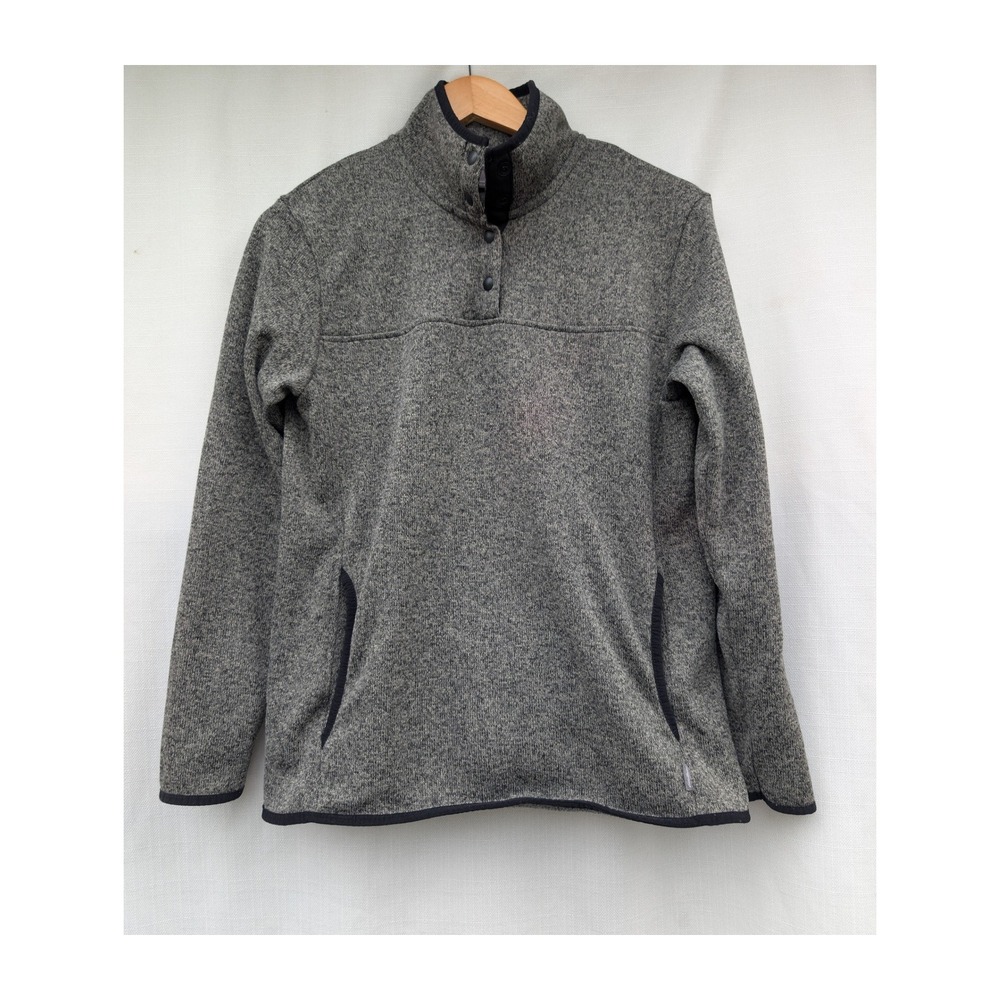 Eddie Bauer 1/4 Snap Fleece Sweater Women M Heather Grey Mock Neck Trail Jacket